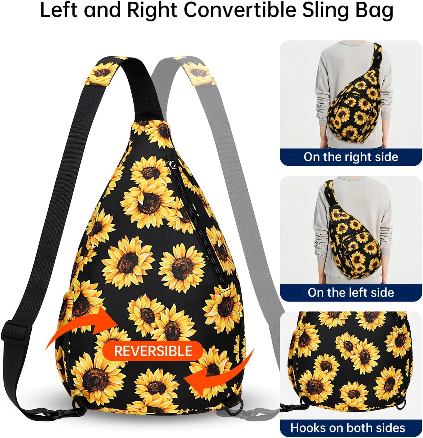 Convertible Sling Backpack Crossbody Chest Bag for Women Men Left and Right Shoulder Purse Water Repellent Gym Daypack