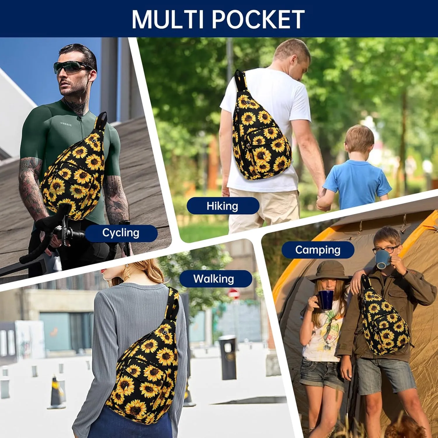Convertible Sling Backpack Crossbody Chest Bag for Women Men Left and Right Shoulder Purse Water Repellent Gym Daypack