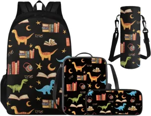 Cool Dinosaur Backpack with Lunch Box Kids Boys Back to School, 3rd Grade Backpack Cartoon Pencil Case and Water Bottle Holder Study Supplies for Kids Back to School