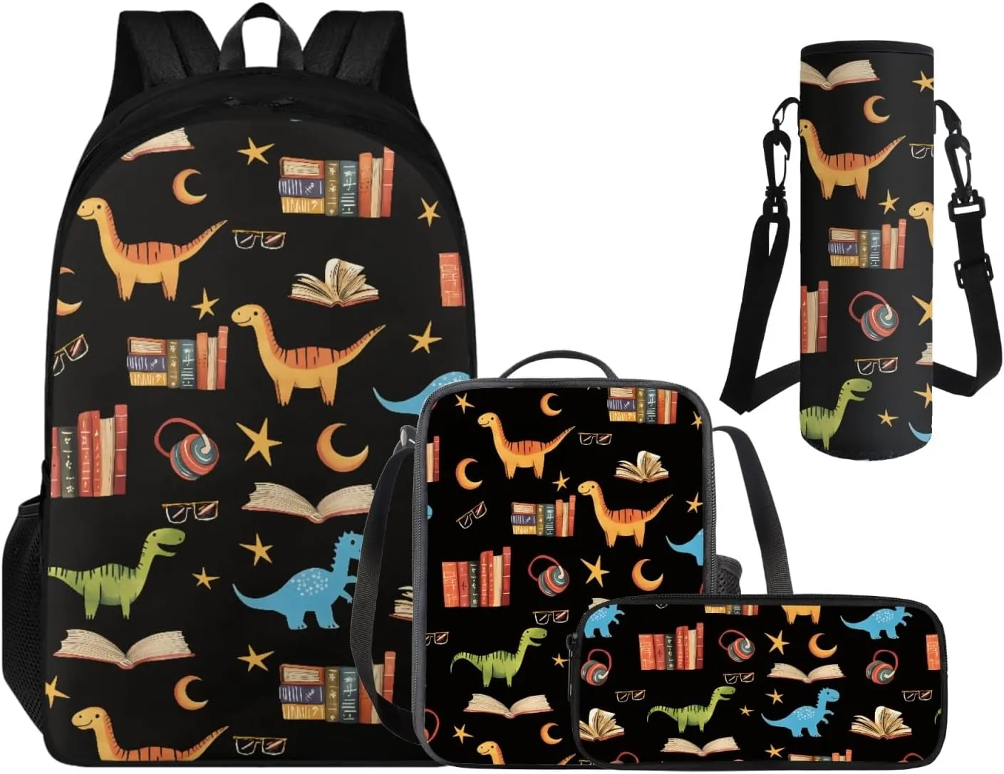 Cool Dinosaur Backpack with Lunch Box Kids Boys Back to School, 3rd Grade Backpack Cartoon Pencil Case and Water Bottle Holder Study Supplies for Kids Back to School
