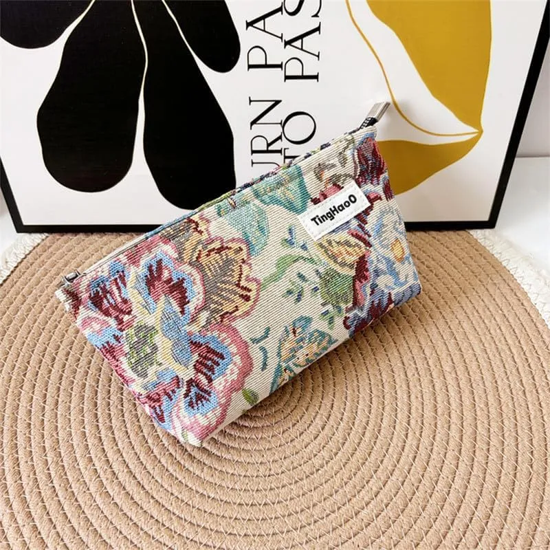 Cosmetic Bag Makeup Bag Cute Floral Travel Toiletry Bag for Women Makeup Case Zipper Toiletry Bags for Traveling (Medium)