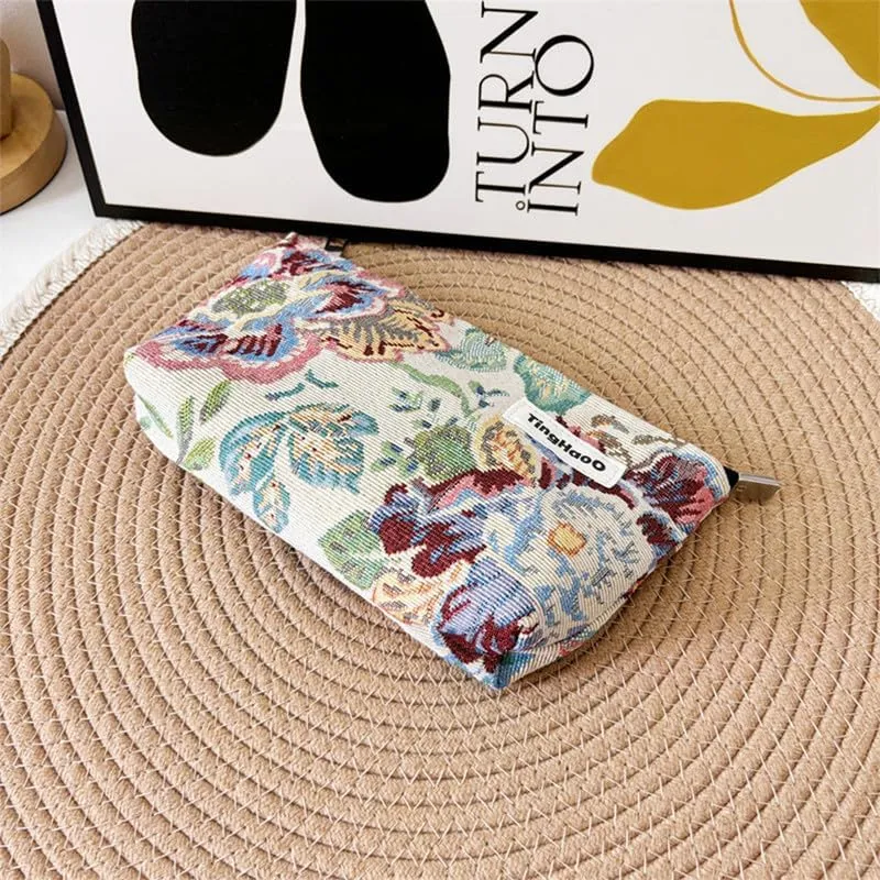 Cosmetic Bag Makeup Bag Cute Floral Travel Toiletry Bag for Women Makeup Case Zipper Toiletry Bags for Traveling (Medium)