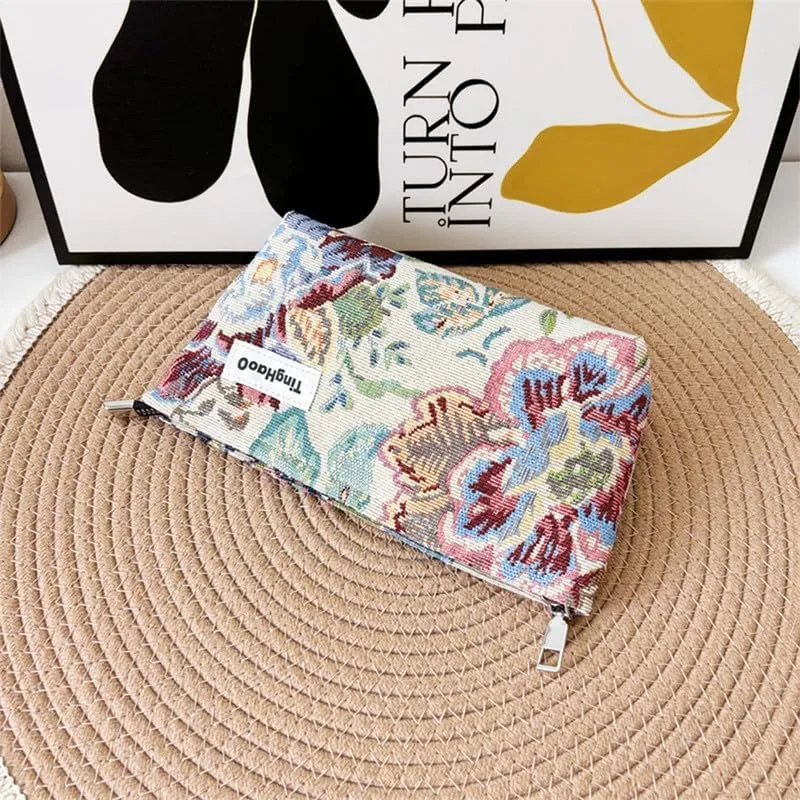 Cosmetic Bag Makeup Bag Cute Floral Travel Toiletry Bag for Women Makeup Case Zipper Toiletry Bags for Traveling (Medium)