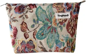 Cosmetic Bag Makeup Bag Cute Floral Travel Toiletry Bag for Women Makeup Case Zipper Toiletry Bags for Traveling (Medium)