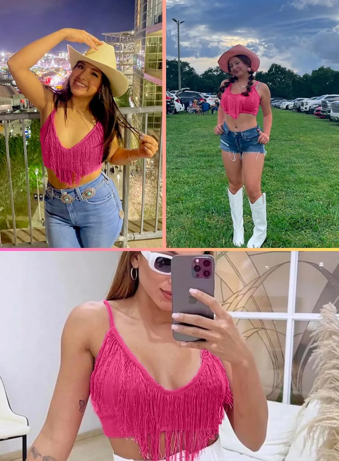 Cowgirl Fringe Tops for Women - Western Country Concert Outfit Sexy Rave Music Festival Nashville Tassel Tank Shirt