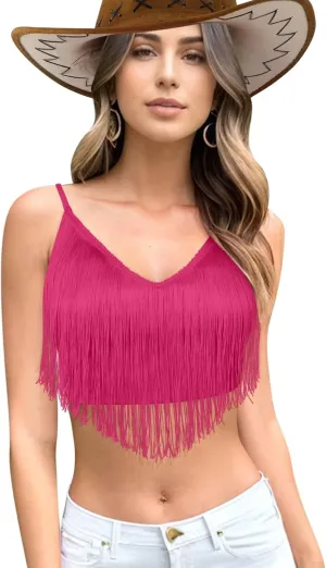 Cowgirl Fringe Tops for Women - Western Country Concert Outfit Sexy Rave Music Festival Nashville Tassel Tank Shirt