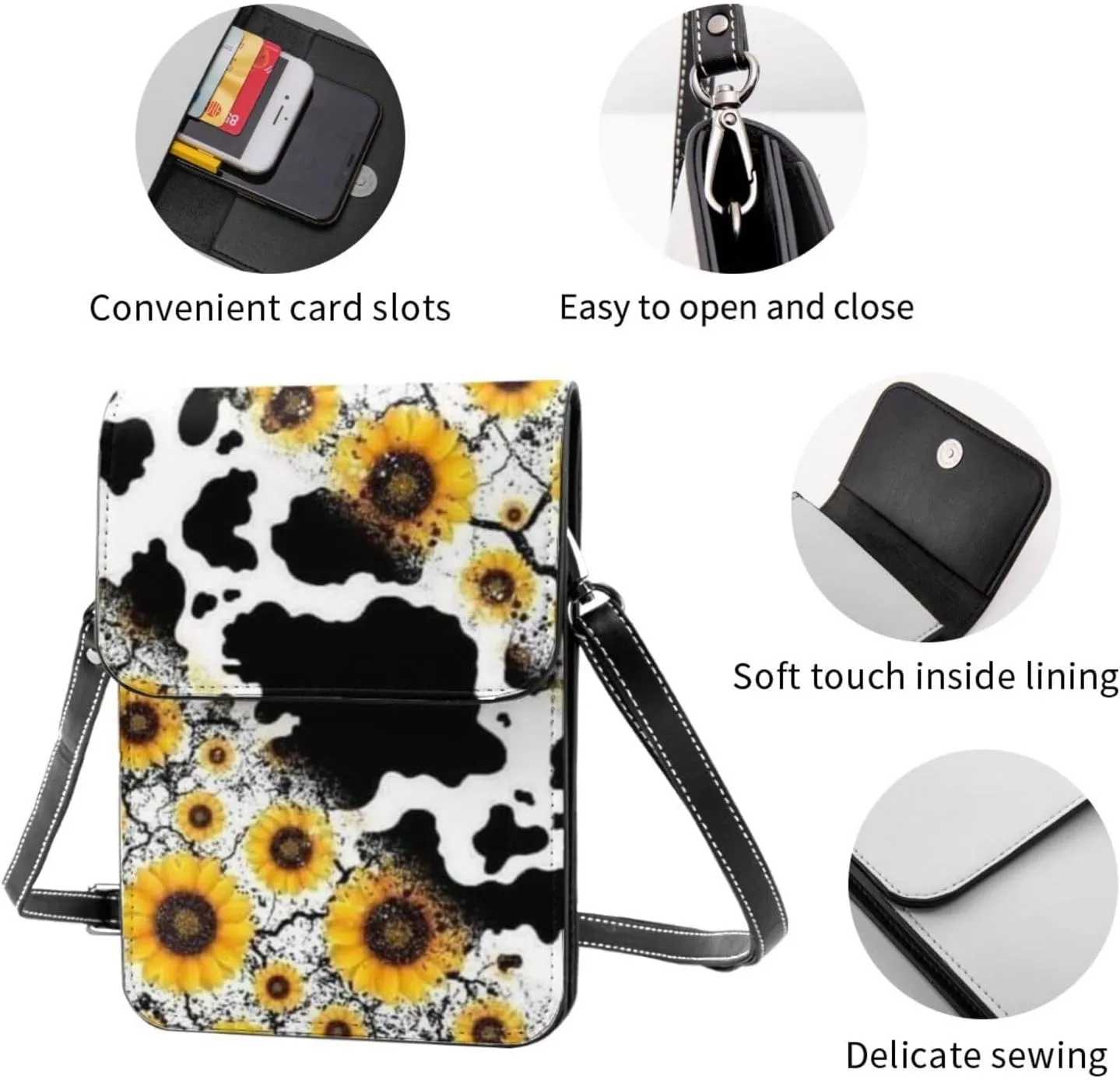 Cows and Sunflowers Cell Phone Purse Small Crossbody Bags For Women Men Wallet Purses With Adjustable Strap