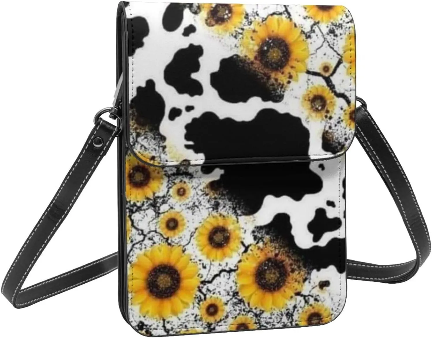 Cows and Sunflowers Cell Phone Purse Small Crossbody Bags For Women Men Wallet Purses With Adjustable Strap