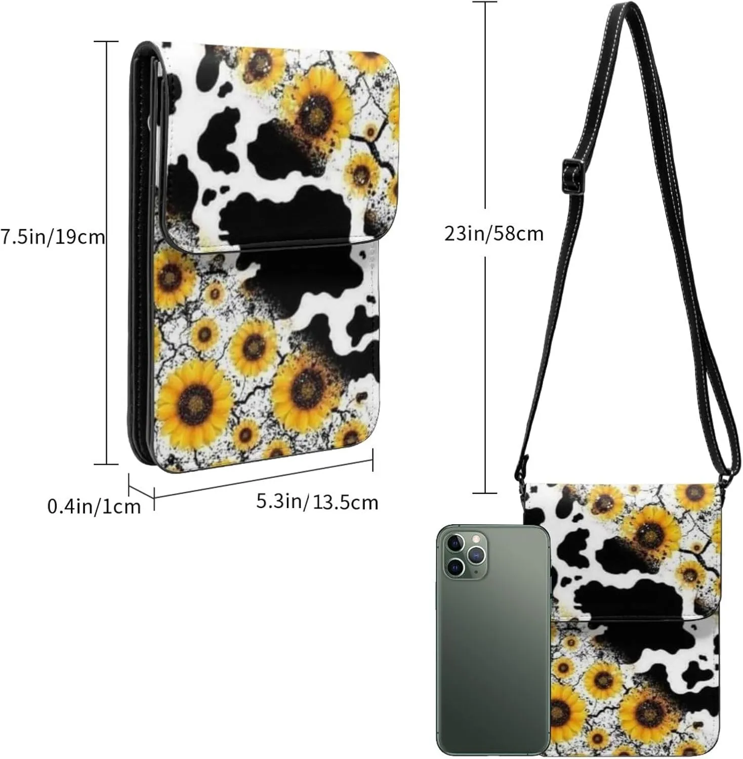 Cows and Sunflowers Cell Phone Purse Small Crossbody Bags For Women Men Wallet Purses With Adjustable Strap