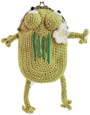 Creative Hand-Knitted Frog Small Cellphone Crossbody Bag,Funny Cartoon Kiss Lock Chain Shoulder Bag,Cute Crochet Frog Handbag