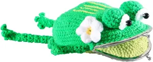 Creative Hand-Knitted Frog Small Cellphone Crossbody Bag,Funny Cartoon Kiss Lock Chain Shoulder Bag,Cute Crochet Frog Handbag