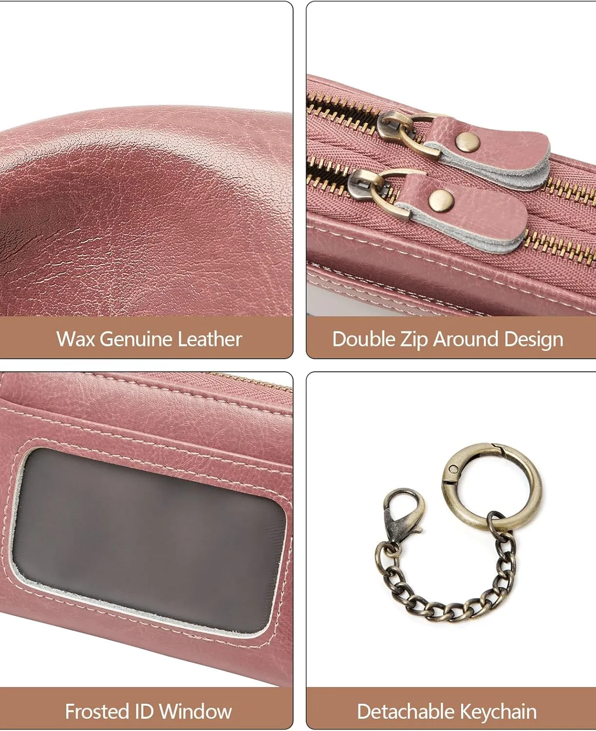 Credit Card Holder for Women, RFID Blocking Wallet Small Leather Wallet Women with Accordion Zipper, Card Wallet Keychain Pink
