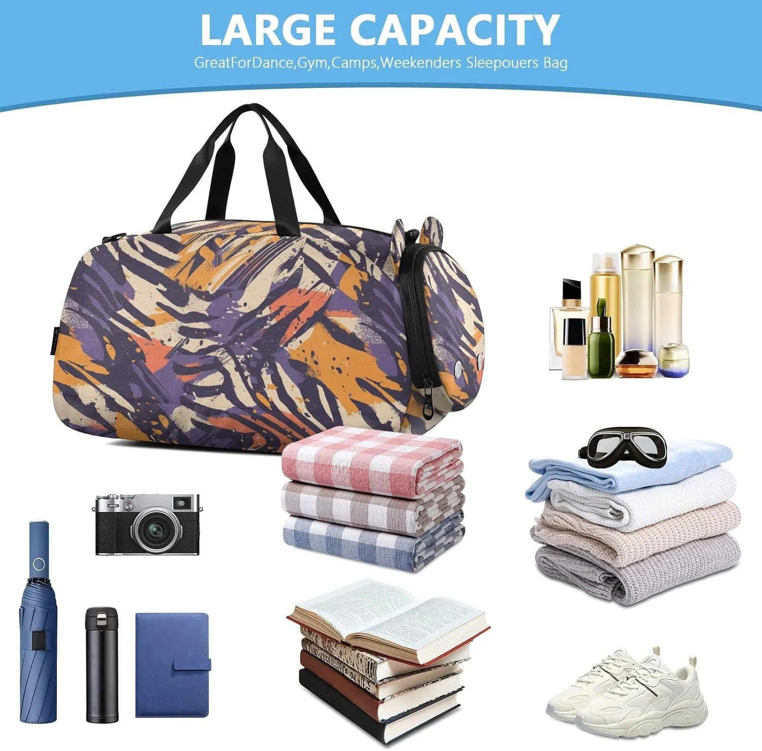 Cross Body Purse with Shoes Compartment Fashion Handbags for For Hiking Traveling