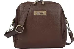 Crossbody Bag Brown Genuine Leather Sling Purse for Women, Ladies, Adjustable Belt, Shoulder Handbag, Trendy Casual Office Bag, Lightweight & Perfect for Daily Wear, Travel & Outings.