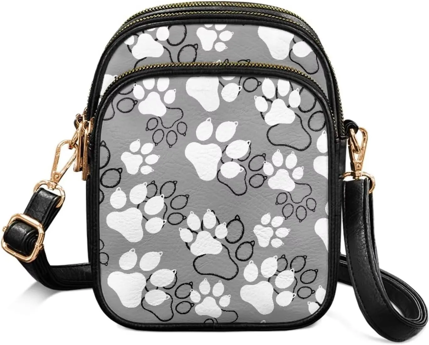 Crossbody Bag for Women Folk Skulls Travel PU Leather Shoulder Bag, Cats Dogs Pattern Small Cell Phone Purse Pouch