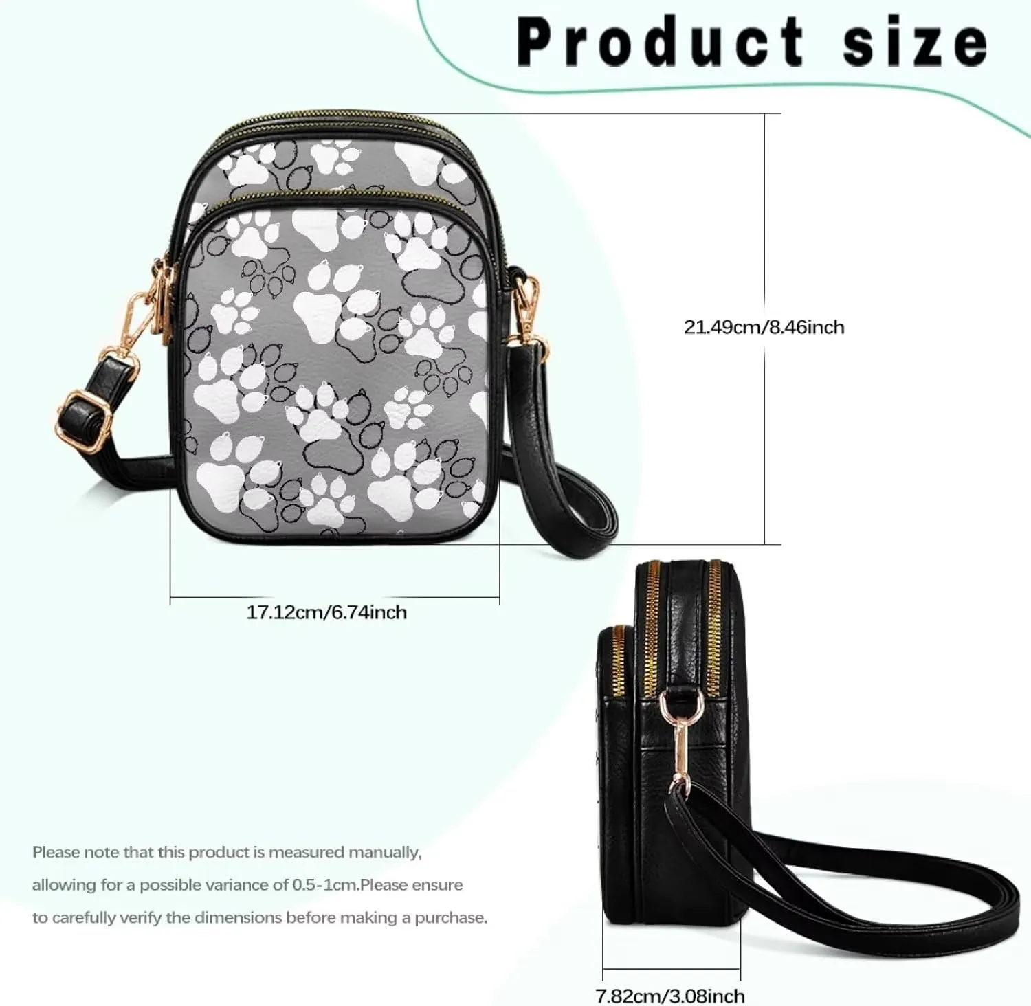 Crossbody Bag for Women Folk Skulls Travel PU Leather Shoulder Bag, Cats Dogs Pattern Small Cell Phone Purse Pouch