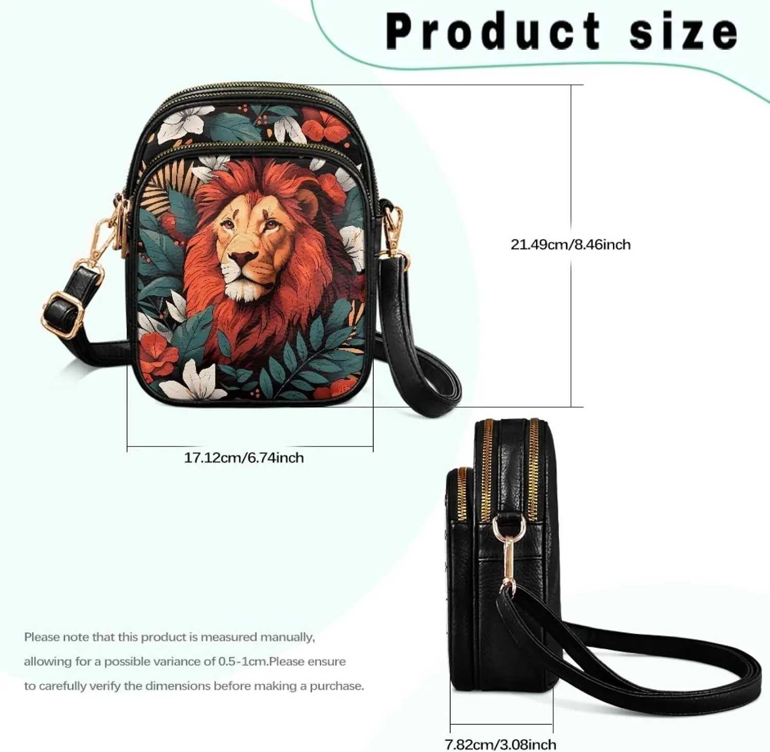 Crossbody Bag for Women Folk Skulls Travel PU Leather Shoulder Bag, Cats Dogs Pattern Small Cell Phone Purse Pouch