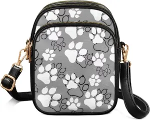 Crossbody Bag for Women Folk Skulls Travel PU Leather Shoulder Bag, Cats Dogs Pattern Small Cell Phone Purse Pouch
