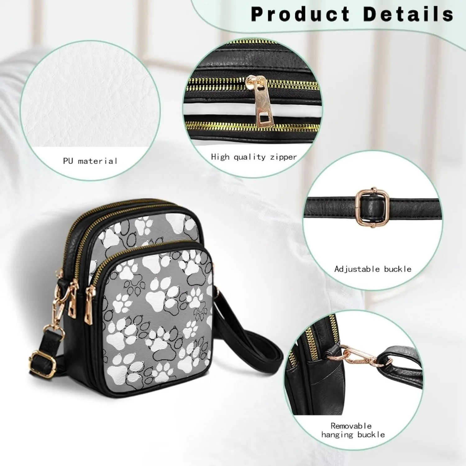 Crossbody Bag for Women Folk Skulls Travel PU Leather Shoulder Bag, Cats Dogs Pattern Small Cell Phone Purse Pouch