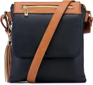 Crossbody Bag for Women, Leather Crossbody Purse Lightweight Medium Double Compartment Shoulder Bag with Tassel