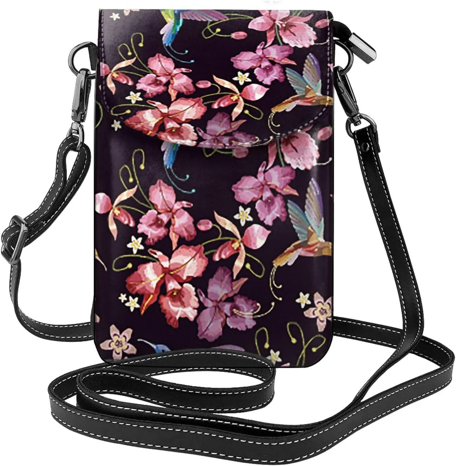 Crossbody Bag For Women,Hummingbirds,Leather Pouch Travel Cell Phone Shoulder Wallet Bag Small Bag with Credit Card Slots