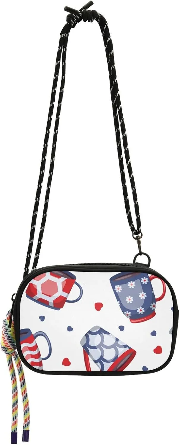 Crossbody Bag Red and Blue Coffee and Tea Cups Cell Phone Purse Wallet with Credit Card Slots Multicolor Handbag with Adjustable Strap Fits Phone Keys And More