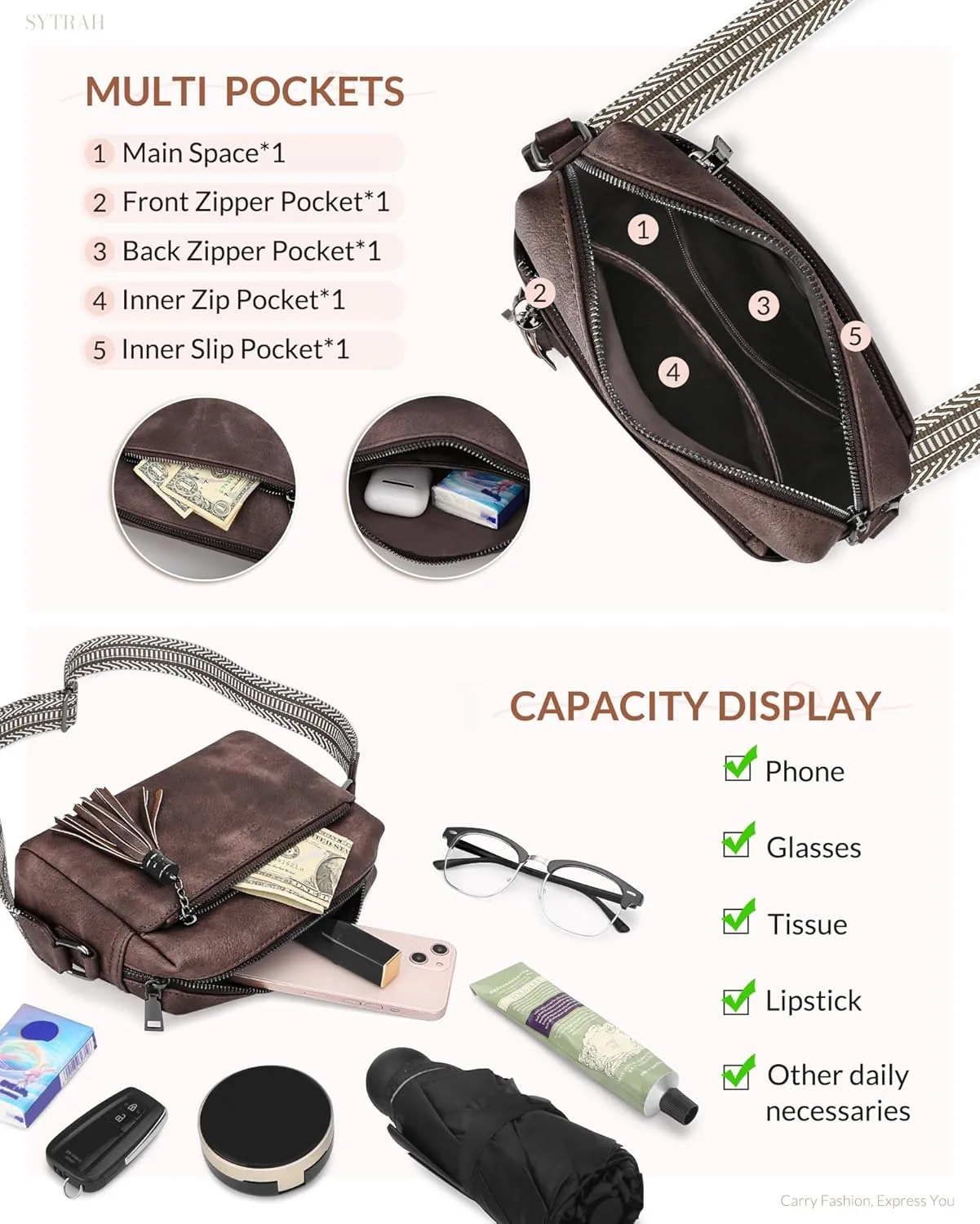 Crossbody Bags for Women, Crossbody Purse Soft Leather Purses for Women Shoulder Handbags with Tassel