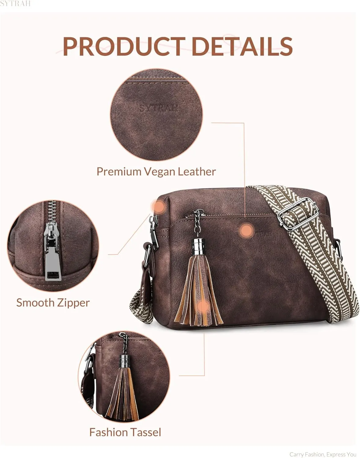 Crossbody Bags for Women, Crossbody Purse Soft Leather Purses for Women Shoulder Handbags with Tassel