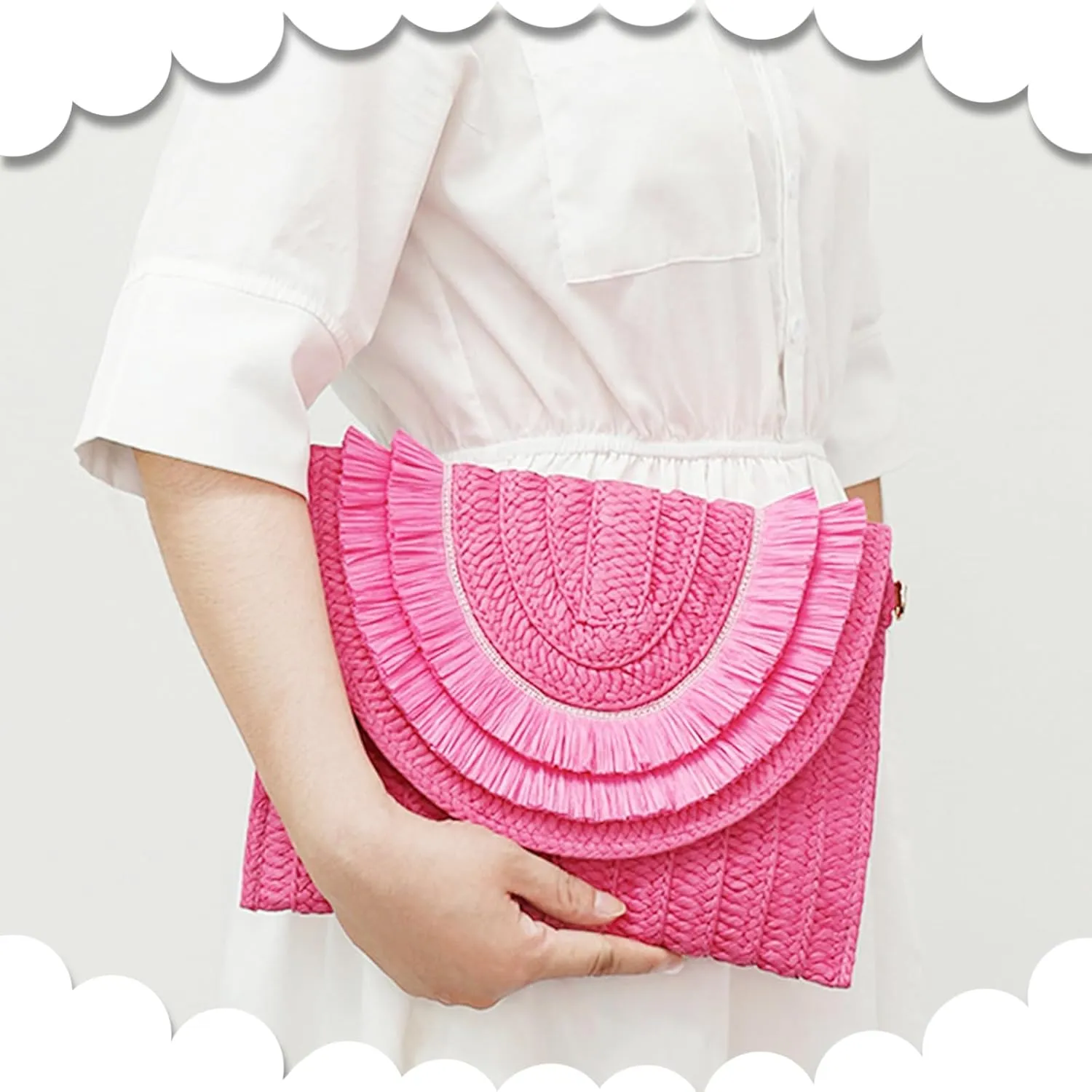 Crossbody Bags for Women, Straw Clutch Purses, Bohemian Handmade Woven Envelope Package, Tassel Handbags for Women