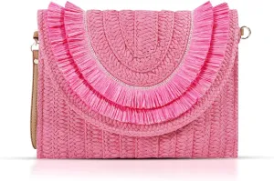 Crossbody Bags for Women, Straw Clutch Purses, Bohemian Handmade Woven Envelope Package, Tassel Handbags for Women