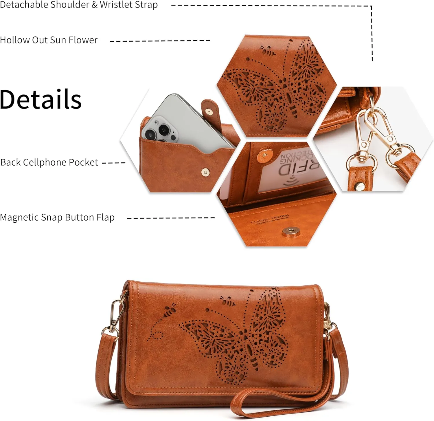Crossbody Bags For Women Wristlet Wallet Phone Purse Shoulder handbags Multi-Function Small RFID Clutch Card Holder