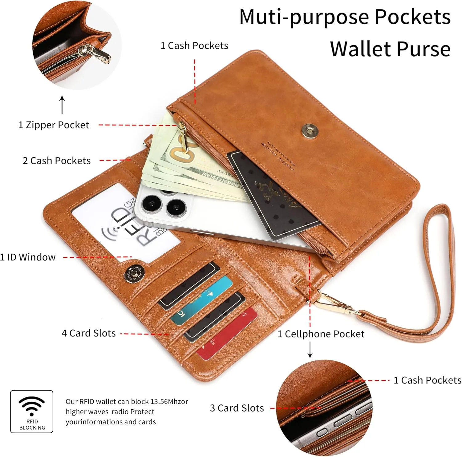 Crossbody Bags For Women Wristlet Wallet Phone Purse Shoulder handbags Multi-Function Small RFID Clutch Card Holder