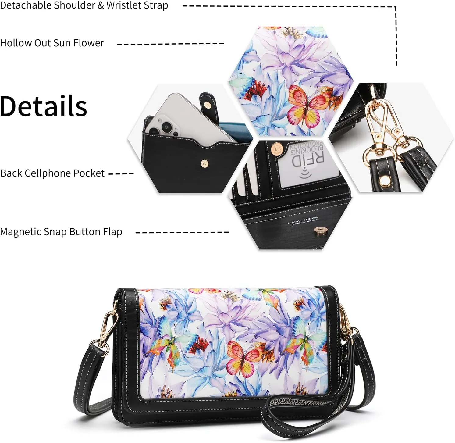 Crossbody Bags For Women Wristlet Wallet Phone Purse Shoulder handbags Multi-Function Small RFID Clutch Card Holder…