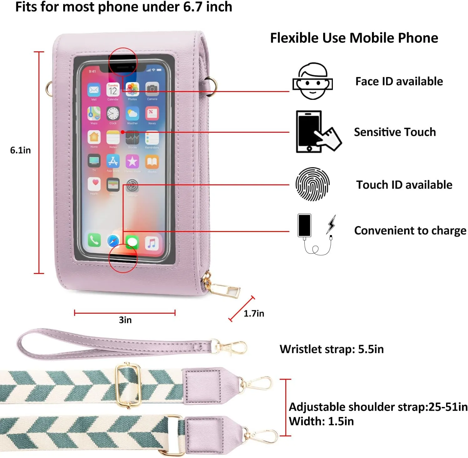 CrossBody Bags with Touchscreen Cell Phone Purse Window Zipper Pocket,RFID Blocking Card Holder iPhone bag for Women