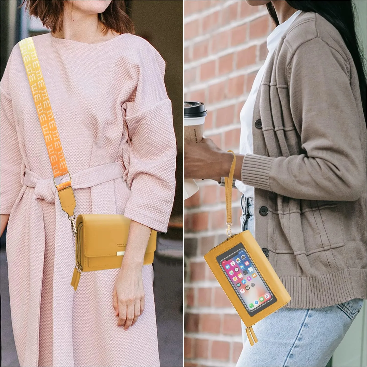 CrossBody Bags with Touchscreen Cell Phone Purse Window Zipper Pocket,RFID Blocking Card Holder iPhone bag for Women