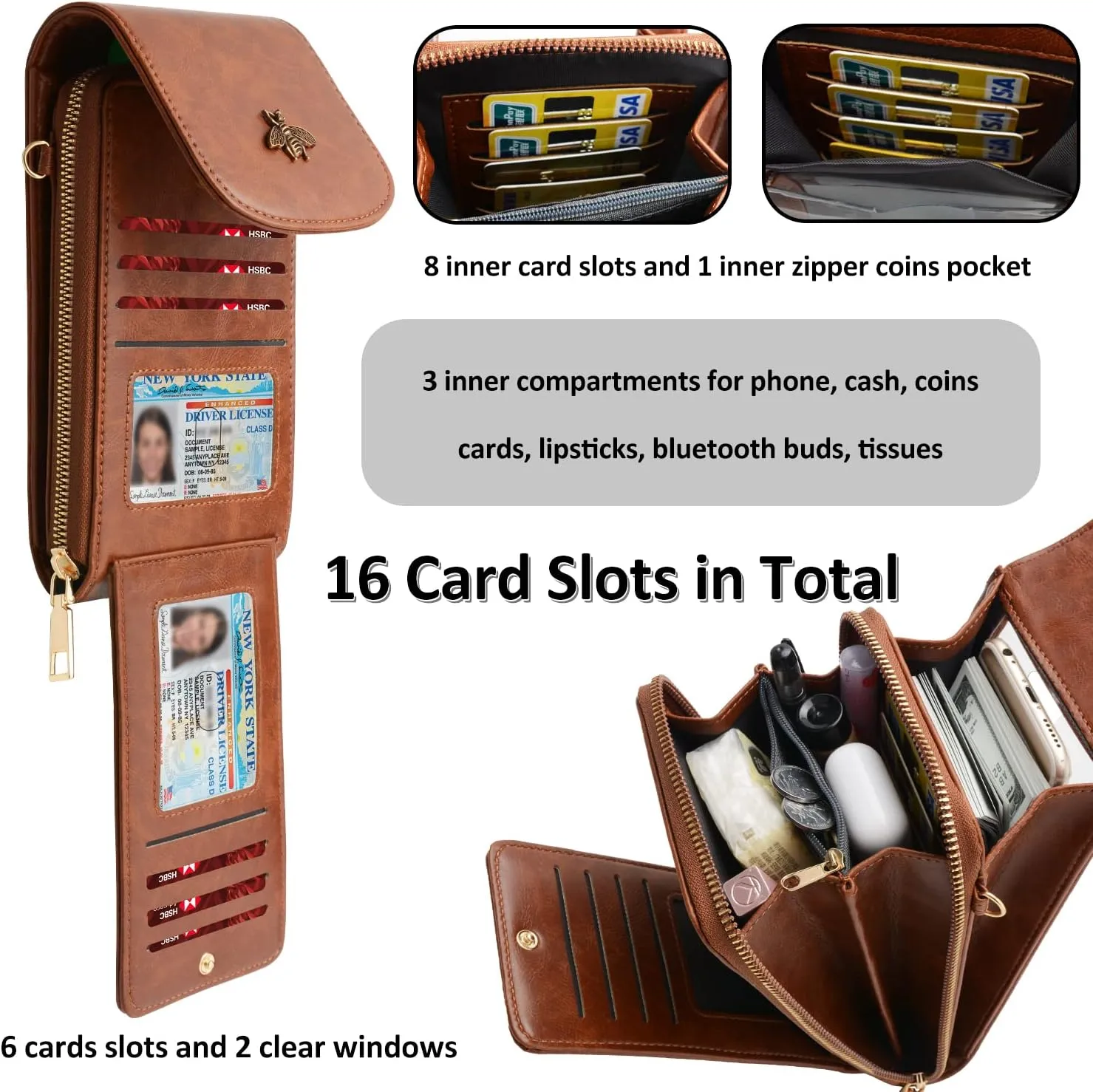CrossBody Bags with Touchscreen Cell Phone Purse Window Zipper Pocket,RFID Blocking Card Holder iPhone bag for Women