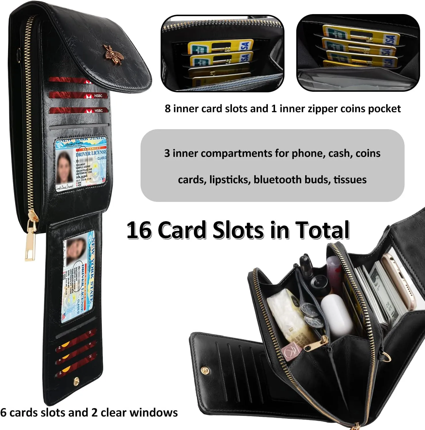 CrossBody Bags with Touchscreen Cell Phone Purse Window Zipper Pocket,RFID Blocking Card Holder iPhone bag for Women