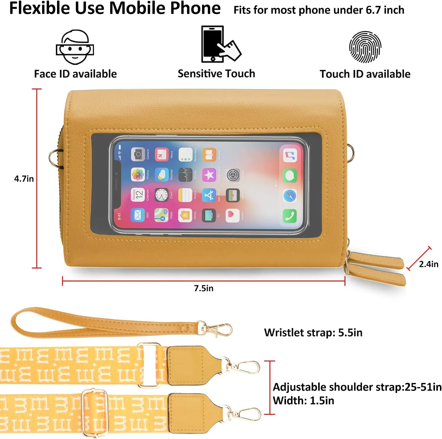 CrossBody Bags with Touchscreen Cell Phone Purse Window Zipper Pocket,RFID Blocking Card Holder iPhone bag for Women