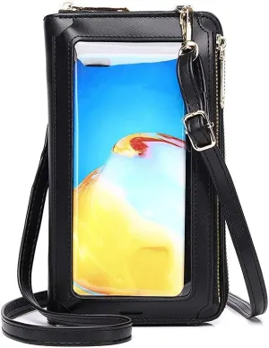 Crossbody Case for iPhone 13 Pro Wallet Case Touch Screen Cell Phone Purse with Credit Card Holder Adjustable Shoulder Strap Leather Handbag Clutch for Women Girls,Black
