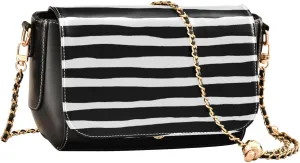 Crossbody Handbag Black White Horizon Classic PU Leather Shoulder Bag Sturdy Travel Pouch Compact Chic Bag for Women Everyday Use Holiday Birthday Gift for Lover, Girlfriend, Mother