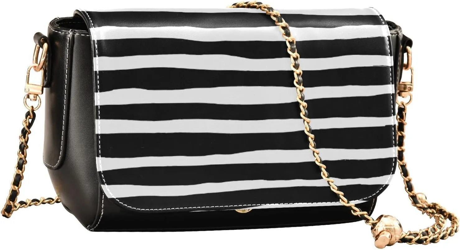 Crossbody Handbag Black White Horizon Classic PU Leather Shoulder Bag Sturdy Travel Pouch Compact Chic Bag for Women Everyday Use Holiday Birthday Gift for Lover, Girlfriend, Mother