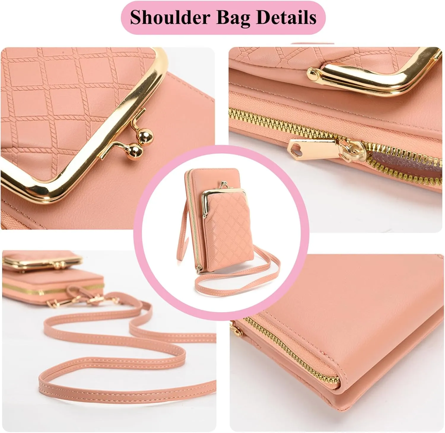 Crossbody Phone Bag, Kiss Lock Shoulder Purse for Women Small Wallet with Credit Card Slots