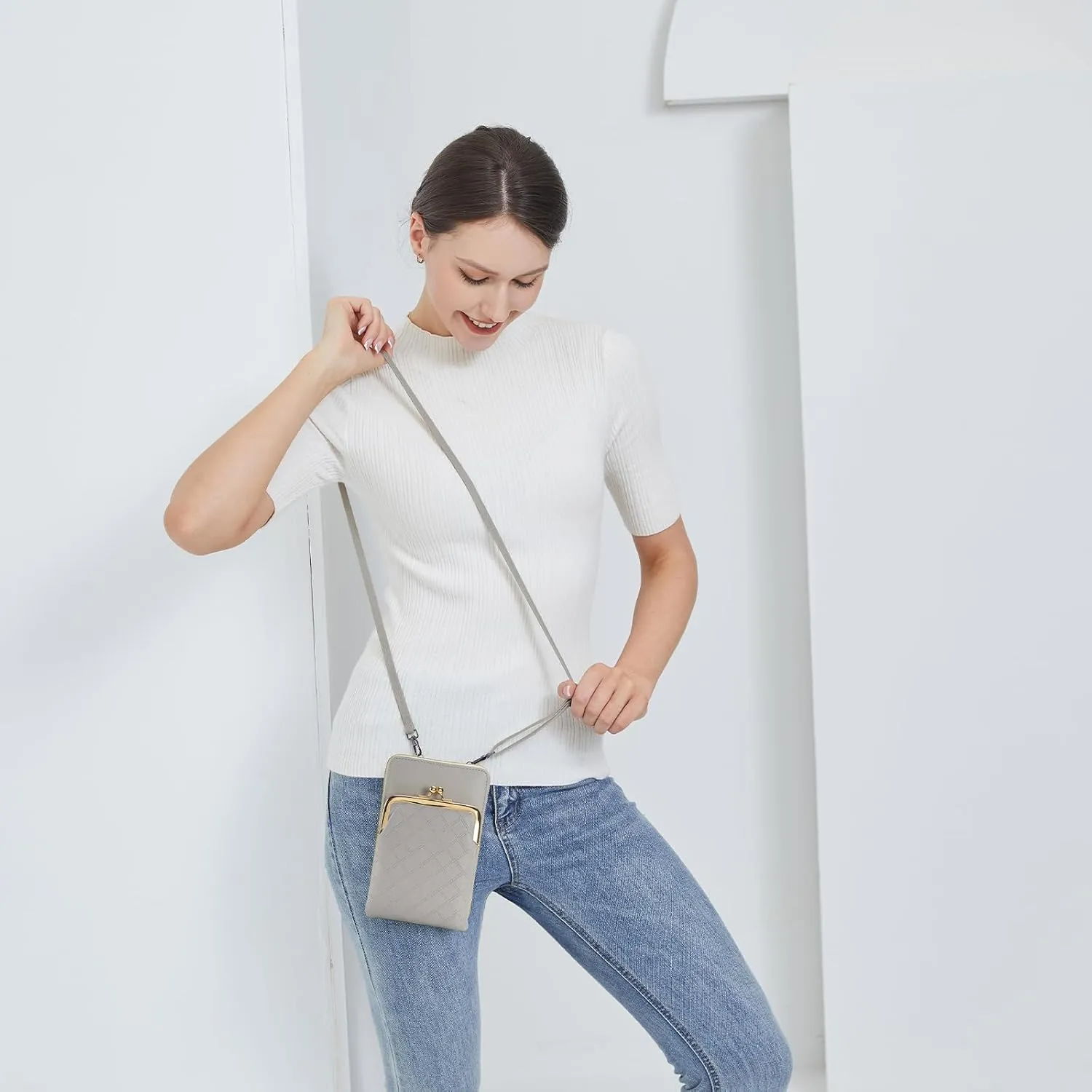 Crossbody Phone Bag, Kiss Lock Shoulder Purse for Women Small Wallet with Credit Card Slots