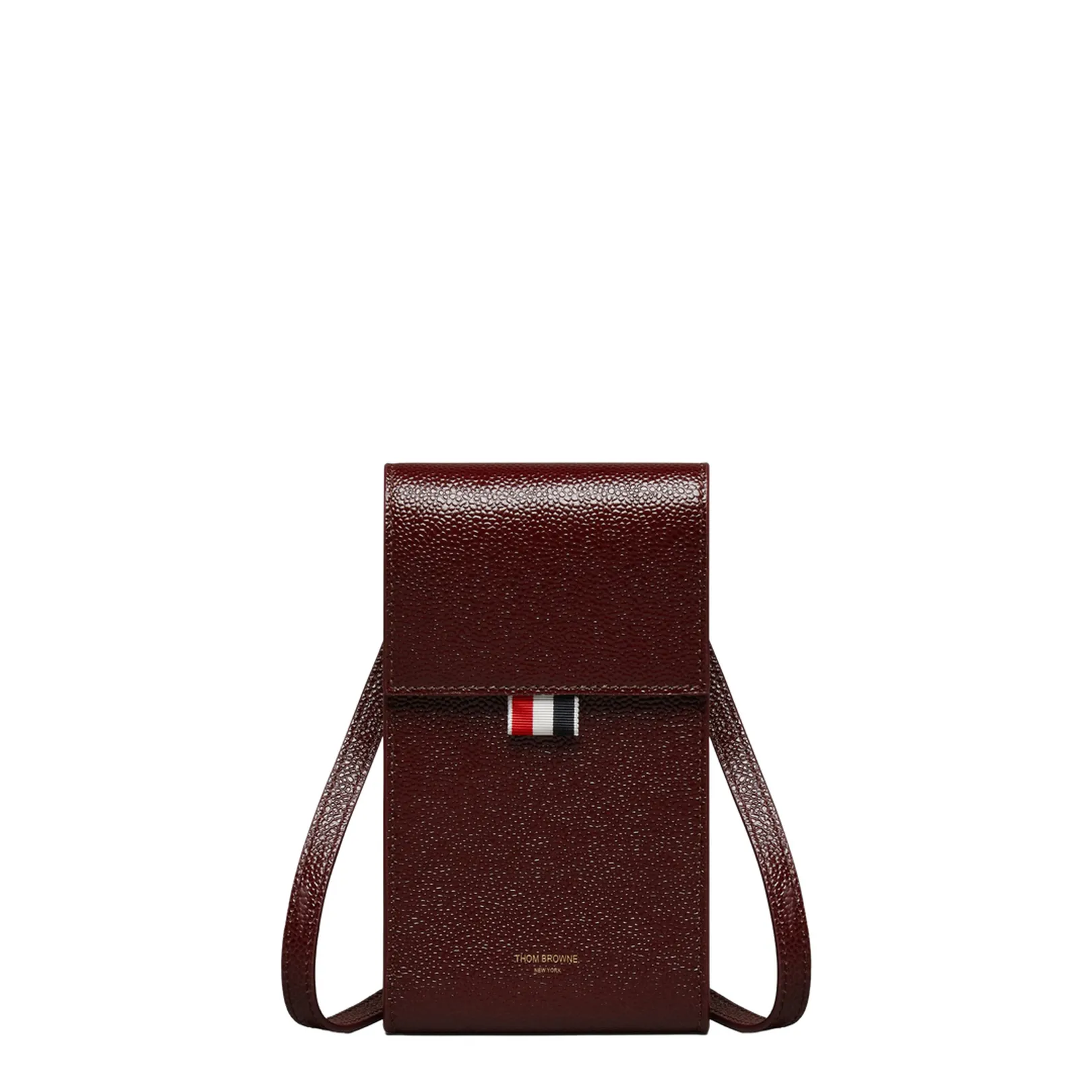 Crossbody Phone Holder with Flap in Pebble Lucido Leather