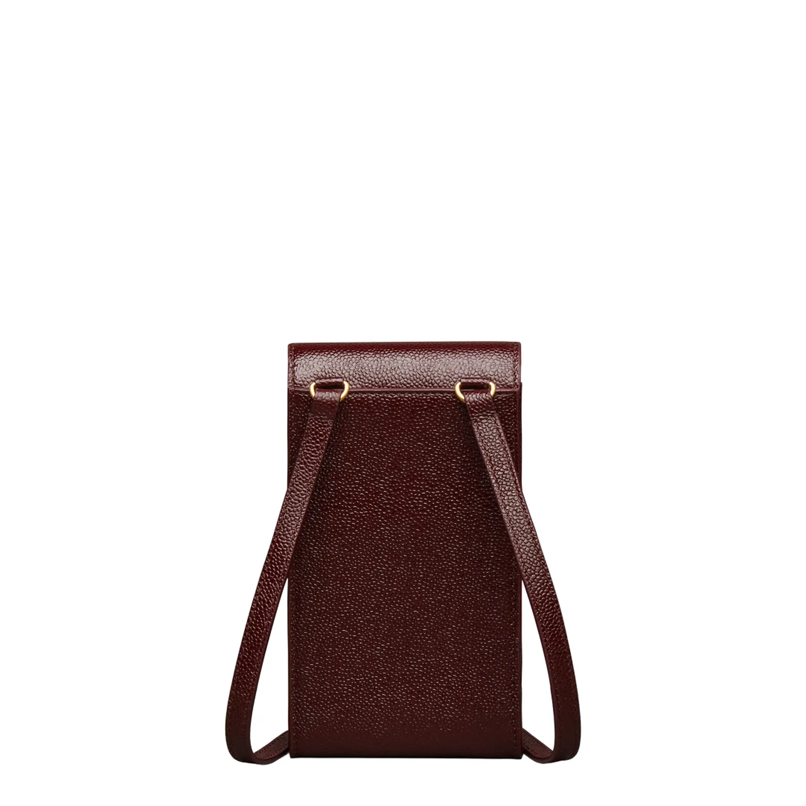 Crossbody Phone Holder with Flap in Pebble Lucido Leather