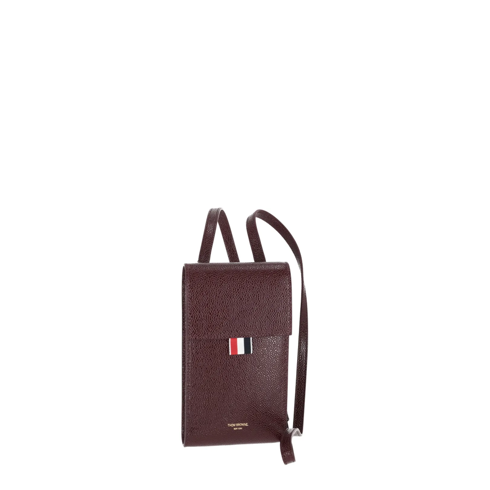 Crossbody Phone Holder with Flap in Pebble Lucido Leather
