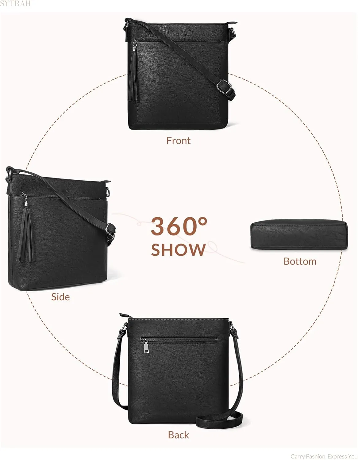 Crossbody Purses for Women, Premium Vagan Leather Crossbody Bag, Adjustable Strap Lightweight Shoulder Bag with Tassel
