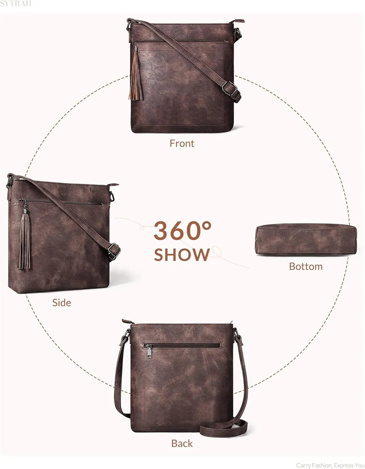 Crossbody Purses for Women, Premium Vagan Leather Crossbody Bag, Adjustable Strap Lightweight Shoulder Bag with Tassel