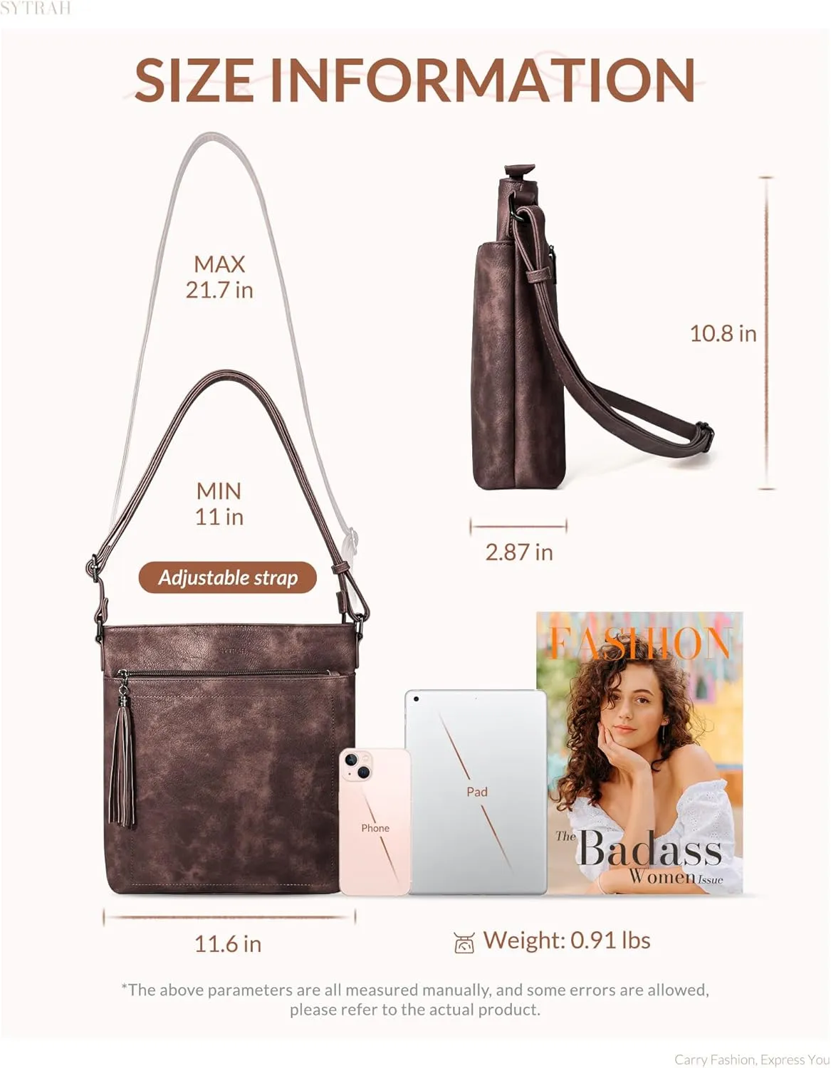 Crossbody Purses for Women, Premium Vagan Leather Crossbody Bag, Adjustable Strap Lightweight Shoulder Bag with Tassel