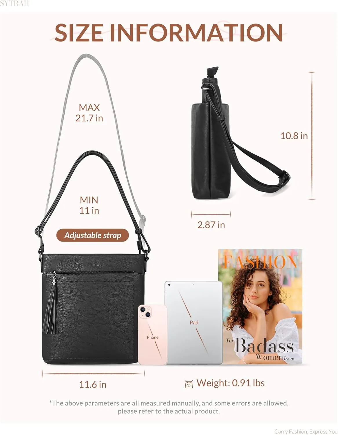 Crossbody Purses for Women, Premium Vagan Leather Crossbody Bag, Adjustable Strap Lightweight Shoulder Bag with Tassel